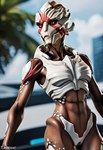 blue_pussy female figurine flat_chested genitals nude pussy solo standing carnivalecloudmuncher mass_effect alien turian hi_res