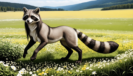 ambiguous_gender black_body black_fur black_hair black_nose claws cloud day detailed_background dreambooth_crashbandit_all_(model) feet female field flower fur grass grey_body grey_fur hair leg_markings long_hair looking_at_viewer markings multicolored_body open_mouth outside paws plant quadruped ring_(marking) ringtail semi-anthro sky smile socks_(marking) solo standing striped_markings striped_tail stripes tail tail_markings tree tuft white_body white_fur crashbandit mammal procyonid raccoon comfyui_(software) digital_media_(artwork) nai-diffusion-4-full_(model) prompt_metainfo