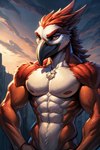 abs anthro athletic athletic_anthro athletic_male beak biceps feathers male muscular navel nipples nude pecs smile solo veiny_muscles birdovo accipitrid accipitriform avian bird were wereavian werebird werehawk hi_res