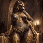 absurd_res anthro black_body black_fur canid canine canis dark_nipples female fur gold_(metal) gold_jewelry hi_res jewelry mammal nipples solo solo_focus thick_thighs vilkas00 wide_hips wolf