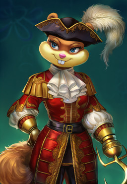 anthro buckteeth clothed clothing eyebrows female fur hat_feather headgear headwear hook_hand loose_feather nickelodeon pirate pirate_hat solo teeth underwater water massbrainimpact spongebob_squarepants sandy_cheeks mammal rodent sciurid hi_res novelai