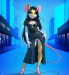 anthro bottomless clothed clothing dress female genitals goth hand_on_hip looking_at_viewer pussy smile solo standing street denis0k mammal murid murine rat rodent