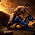 ambiguous_penetration bent_over bestiality blue_body blue_scales bodily_fluids claws cum cum_inside doggystyle dragon duo female feral feral_penetrated from_behind_position genital_fluids hand_on_back hand_on_butt hi_res human human_on_feral human_penetrating human_penetrating_feral interspecies leaning leaning_forward looking_pleasured male male/female male_on_feral mammal mountains penetration scales sex stufferman wingless_dragon