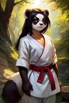 anthro black_body black_fur black_hair female fierce fur hair karate kira_(mindry) monk solo mindry giant_panda mammal ursid