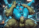 anal anal_penetration anthro barefoot black_hair blue_body blue_fur duo feet fur green_body green_skin hair laboratory long_hair male male/male muscular nude penetration semen_inside size_difference anonymous_director beast_(marvel) hulk humanoid mammal primate hi_res