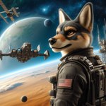alien_planet anthro athletic black_nose brown_body brown_eyes brown_fur canid canine canis clothing cloud coyote facial_markings fingers fur glistening glistening_eyes grey_body grey_fur head_markings inner_ear_fluff male mammal markings military military_uniform nikkolaus planet solo space space_station spacecraft spacesuit stars_and_stripes tuft uniform united_states_of_america vehicle white_body white_fur