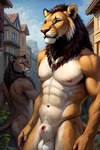 animal_genitalia anthro balls building casual_nudity duo fur genitals house male nipples nude plant sheath ulfur5605 felid lion mammal pantherine hi_res