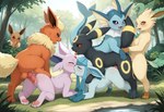all_fours ambiguous_penetration anal anal_penetration animal_genitalia animal_penis animal_pussy anus balls bisexual bisexual_sandwich black_body black_fur blue_body blue_fur blue_sclera blush bodily_fluids brown_body brown_fur brown_sclera canine_genitalia canine_penis canine_pussy caught covering covering_mouth eye_contact eyes_closed female female/female feral forest fur genital_fluids genitals group group_sex kissing looking_at_another looking_pleasured male male/female male/male on_one_leg open_mouth orange_body orange_fur outside pawpads paws penetration penis pink_body pink_fur plant purple_sclera pussy pussy_juice red_sclera sandwich_position sex standing tongue tongue_out tree vaginal vaginal_penetration yellow_body yellow_fur yellow_sclera powerhead_(director) nintendo pokemon eevee eeveelution espeon flareon generation_1_pokemon generation_2_pokemon generation_4_pokemon glaceon leafeon mammal pokemon_(species) umbreon vaporeon hi_res
