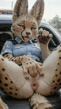 5_fingers animated_webp anthro bottomless car clothed clothing day female fingering fingers front_view fur lying multicolored_body multicolored_fur on_back outside police_car police_uniform solo spots spotted_body spotted_fur spread_legs spreading uniform vaginal vaginal_fingering vehicle whisker_spots whiskers ai_yiff felid feline mammal serval animated hi_res