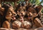 anthro bodily_fluids breasts cum female fur genital_fluids genitals group group_sex hair interspecies looking_at_viewer male male/female nipples nude oral penis pussy sex smile trio diddlier human mammal hi_res