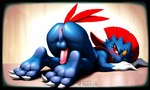 3_toes all_fours anthro anus ass_up backsack balls biped blue_body blush butt claws erection feathers feet foot_focus fur genitals humanoid_genitalia humanoid_penis looking_back male nude paws penis perineum plantigrade presenting presenting_hindquarters rear_view red_eyes soles solo text toe_claws toes vein veiny_penis wrinkled_feet wrinkles sergalbutt nintendo pokemon generation_4_pokemon pokemon_(species) weavile 5:3 alternate_version_at_source signature url