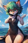 anthro blush clothed clothing detailed_background dress female fully_clothed green_eyes green_hair hair looking_at_viewer sitting sitting_on_ground solo mythicfurr one-punch_man tatsumaki canid canine fox mammal absurd_res hi_res