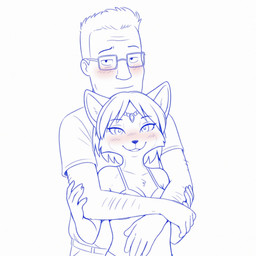 anthro breasts cleavage clothed clothing crossover duo embrace eyewear female glasses hug human_on_anthro interspecies looking_at_viewer male male/female simple_background smile smiling_at_viewer anonymous_director king_of_the_hill nintendo star_fox hank_hill krystal_(star_fox) canid canine fox human mammal hi_res
