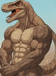 abs anthro athletic athletic_anthro athletic_male biceps flexing male muscular muscular_anthro muscular_male navel nude pecs solo tail teeth triceps vein veiny_biceps veiny_muscles anonymous_director dinosaur reptile scalie theropod tyrannosaurid tyrannosaurus tyrannosaurus_rex hi_res