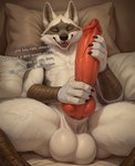 animal_genitalia animal_penis anthro arm_wraps balls bed big_balls big_knot big_penis blush canid canine canine_genitalia canine_penis canis death_(puss_in_boots) dialogue erection eyes_closed fur furniture genitals grey_body grey_fur hand_on_penis heavy_balls hi_res holding_penis huge_balls huge_knot huge_penis inside katarhain knot leg_wraps long_penis lying lying_on_bed male mammal mostly_nude multicolored_body neck_tuft nude on_back on_bed open_mouth penis pillow saggy_balls solo spread_legs spreading thick_penis thick_thighs tuft two_tone_body vein veiny_penis white_body white_fur wolf wraps