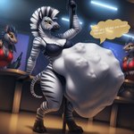 absurd_res anthro bar big_breasts breasts clothing club_(disambiguation) dancing equid equine female group hi_res inside mammal pole pole_dancing soft_vore speech_bubble stripper unbirthing vaginal vore zebra