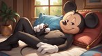 anthro bed bedroom black_body cartoon_character disney erection furniture genitals humanoid_genitalia humanoid_penis looking_at_viewer male masturbation nude penis solo cartoonlover mickey_mouse mammal mouse murid murine rodent