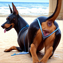 anatomically_correct anatomically_correct_genitalia animal_genitalia animal_pussy anus beach bikini bodily_fluids butt canine_genitalia canine_pussy clothing female feral genital_fluids genitals looking_at_viewer looking_back looking_back_at_viewer pose presenting presenting_anus presenting_hindquarters presenting_pussy pussy pussy_juice raised_tail sea seaside solo spread_pussy spreading swimwear tail tongue tongue_out water wet pleasedontlook canid canine canis dobermann domestic_dog mammal pinscher