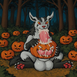 animal_genitalia animal_penis balls big_balls big_penis bodily_fluids canine_genitalia canine_penis cum cum_in_mouth cum_inside feral forest genital_fluids genitals knot male night penis plant pumpkin_masturbation sitting solo tree thedavid nintendo pokemon generation_3_pokemon mightyena pokemon_(species) hi_res