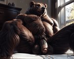 4:5 anthro balls bed bedroom belly big_balls big_penis black_nose brown_bear brown_body brown_fur colored colorful detailed detailed_fur digital_drawing_(artwork) digital_media_(artwork) flaccid foreskin fur furniture genitals grizzly_bear hair hi_res humanoid_genitalia humanoid_penis light lighting looking_at_viewer low-angle_view male mammal musclegut muscular muscular_anthro muscular_male nipples notte nude on_bed pecs penis portrait presenting presenting_penis realistic shaded sitting sitting_on_bed slightly_chubby soft_shading solo spread_legs spreading three-quarter_portrait tuft ursid ursine vein veiny_penis view_from_below warm_colors