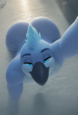 all_fours anthro beak blue_body blue_eyes blue_feathers butt feathers femboy looking_at_viewer male nude selfie solo swimming_pool isdatweirdguy coby_(jasonafex) avian bird cockatiel cockatoo parakeet parrot true_parrot hi_res