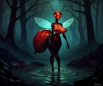 antennae_(anatomy) anthro arthropod_abdomen big_breasts big_nipples black_body breasts compound_eyes exoskeleton female huge_breasts insect_wings looking_at_viewer nipples non-mammal_breasts non-mammal_nipples nude proboscis_(anatomy) red_body red_exoskeleton red_eyes small_waist solo standing thick_thighs wide_hips wings arthropod dipteran insect mosquito hi_res