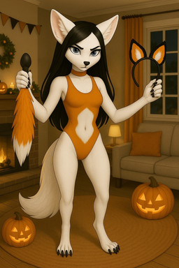 anthro blue_eyes clothing dark_hair female solo white_body foxytaill arctic_fox canid canine fox mammal hi_res