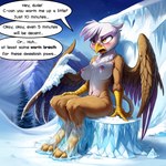 ailex anthro barefoot beak bound breasts encasement feet female ice navel nipples open_mouth sitting_on_rock solo speech_bubble stuck wings friendship_is_magic my_little_pony gilda_(mlp) avian gryphon mythological_avian