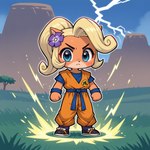 accessory anthro blonde_hair chibi clothing cosplay crossover crossover_cosplay female flower flower_in_hair hair hair_accessory long_hair looking_at_viewer plant simple_background solo toony anonymous_director crash_bandicoot_(series) dragon_ball coco_bandicoot goku mammal marsupial hi_res