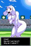 5_fingers anthro baseball_stadium bent_over blush bodily_fluids breasts cloud confusion covering covering_breasts covering_crotch crowd dithering female fingers floppy_ears group horn knock-kneed navel nipples nude open_mouth outside pixelated public public_nudity red_eyes sky snout solo spectators stadium standing sun surprise sweat sweatdrop text text_box tongue wide_hips sawmill undertale_(series) toriel bovid caprine goat mammal digital_media_(artwork) english_text hi_res novelai pc-98_(artwork) pixel_(artwork) portrait three-quarter_portrait