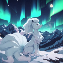 aurora_(phenomenon) blue_eyes chest_tuft detailed_background female feral full_moon fur inner_ear_fluff moon mountain multi_tail night outside plant quadruped sitting sky snow solo star starry_sky tail tree tuft white_body white_fur k01 nintendo pokemon alolan_form alolan_ninetales canid canine generation_1_pokemon mammal ninetales pokemon_(species) regional_form_(pokemon) animated digital_media_(artwork) shaded short_playtime webm