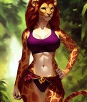 anthro auburn_hair felid female green_eyes hand_on_hip leopard lion looking_at_viewer mammal pantherine solo tahlia_(director)