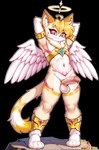 anthro bodily_fluids clothed clothing cum cum_drip dripping fur genital_fluids genitals hair looking_at_viewer male mostly_nude penis simple_background smile solo transparent_background tuft wings hoodie_(hood_man5) tasticstarlight talia_(tasticstarlight) domestic_cat felid feline felis mammal alpha_channel hi_res