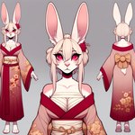 anthro asian_clothing bandage breasts cleavage clothed clothing east_asian_clothing female japanese_clothing kimono lagomorph lariel leporid looking_at_viewer mammal rabbit solo