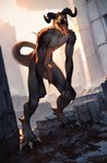 anthro balls bodily_fluids claws fangs foreskin forked_tongue genitals horn male male_focus open_mouth penis post-apocalyptic saliva screaming solo solo_focus standing tongue horny_pepega fallout deathclaw digital_drawing_(artwork) digital_media_(artwork) full-length_portrait hi_res portrait shaded