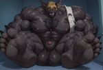 5_toes abs anthro balls barazoku biceps big_balls big_feet big_muscles blonde_hair brown_body brown_fur brown_skin chest_tuft claws feet foot_focus front_view fur genitals hair huge_muscles inside male muscular nude open_mouth pecs plantigrade sharp_teeth sitting soles solo teeth toe_claws toes torn_clothes tuft vein veiny_balls veiny_muscles yellow_sclera vanzilen lucas_amato_(cybersix) canid canine mammal were werecanid werecanine werewolf hi_res