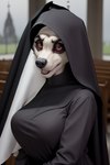 anthro canid canid_demon demon female hellhound hi_res looking_at_viewer loona_(helluva_boss) mammal nun nun_habit nun_outfit smile solo