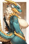 anthro areola big_breasts blush breasts butt female fur hair horn looking_at_viewer monster_hunter nipples non-mammal_breasts non-mammal_nipples nude simple_background solo tongue fanged_wyvern scalie zinogre hi_res