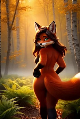 anthro eye_contact female forest grok_imagine hair long_hair looking_at_another looking_at_viewer pat_furring perchance plant seductive solo tail_motion teasing tree walking canid canine fox mammal animated short_playtime webm