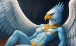 abs anthro athletic athletic_anthro athletic_female beak blue_body bottomwear breasts clothing feathers female jewelry loincloth navel necklace solo wings birdovo accipitrid accipitriform avian bird eagle