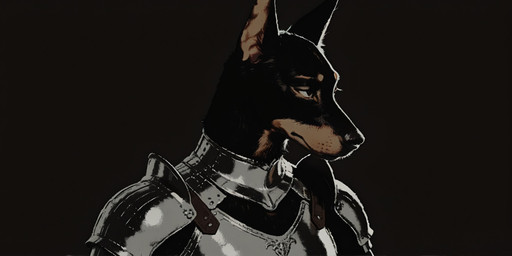 armor black_background black_body black_fur black_nose brown_background brown_body brown_eyes brown_fur clothed clothing expressionless female fur glistening glistening_clothing knight looking_aside male medieval_armor multicolored_body multicolored_fur simple_background solo two_tone_body two_tone_fur warrior shotgun_(director) canid canine canis dobermann domestic_dog mammal pinscher bust_portrait hi_res portrait restricted_palette