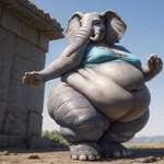 anthro clothing elephant elephantid female harrystash mammal meena morbidly_obese morbidly_obese_female obese obese_female overweight overweight_female proboscidean sing_(movie) solo solo_focus torn_clothing weight_gain