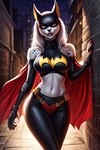 alley anthro bare_shoulders batman_(series) big_breasts breasts clothing cosplay costume dc_comics detailed_background female mask small_waist solo tight_clothing wide_hips hellapoc batgirl canid canine canis dalmatian domestic_dog mammal