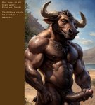 anthro balls bare_chest beach big_penis bulky chest_tuft curved_horn foreskin genitals holding_penis horn humanoid_genitalia humanoid_penis looking_at_viewer male mane muscular muscular_anthro muscular_male nipples nude penis pubic_fuzz seaside solo tuft wetfur_(director) tank_(wetfur) bovid bovine mammal true_buffalo water_buffalo hi_res