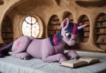 bed book bookshelf cutie_mark eyewear female feral friendship_is_magic furniture glasses hair hooves horn inside lying mouth_closed multicolored_hair on_bed on_front reading solo two_tone_hair window tamrad twilight_sparkle_(mlp) equid equine horse mammal my_little_pony pony unicorn hi_res