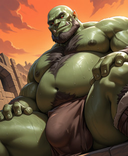 4_fingers abs anthro areola balls barazoku beard belly big_muscles biped black_sclera bodily_fluids body_hair clothed clothing cloud crotch_tuft facial_hair fingers flaccid forearm_muscles fur genitals green_body green_skin hair hand_on_leg hand_on_thigh horn looking_at_viewer looking_down_at_viewer male manly mature_anthro mature_humanoid mature_male monotone_body monotone_fur mouth_closed musclegut muscular muscular_anthro muscular_arms muscular_humanoid muscular_legs muscular_male mustache outside overweight overweight_anthro overweight_humanoid overweight_male pecs penis presenting presenting_penis pubes red_eyes seductive sky smile solo spread_legs spreading sweat sweaty_body teeth teeth_showing topless topless_anthro topless_male tuft tusks vein bigbowser24 humanoid orc 2025 absurd_res colored detailed hi_res signature