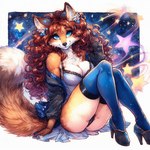 anthro breasts canid canine cleavage clothed clothing colorful director_sunshine female fox fully_clothed fur hair looking_at_viewer mammal skimpy smile solo underwear