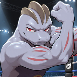 anthro belt fighting_ring flexing grey_body looking_at_viewer male red_eyes ridges smile solo spotlight jtizzle1989 nintendo pokemon generation_1_pokemon machoke pokemon_(species)