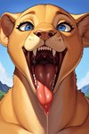 blue_eyes bodily_fluids close-up dripping female feral mouth_shot open_mouth saliva saliva_drip solo teeth tongue tongue_out vore prompt_pal nala_(the_lion_king) felid lion mammal pantherine hi_res