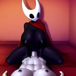 anthro arthropod big_breasts black_body black_exoskeleton black_white breast_size_difference breasts duo exoskeleton female first_person_view fur genitals hollow_knight hornet_(hollow_knight) huge_breasts humanoid hyper hyper_breasts insect intersex intersex/female moglo nipples non-mammal_breasts non-mammal_nipples pussy red_cape